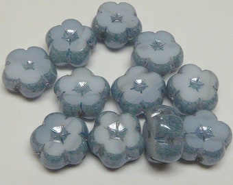 10 Powder Blue Flower Beads