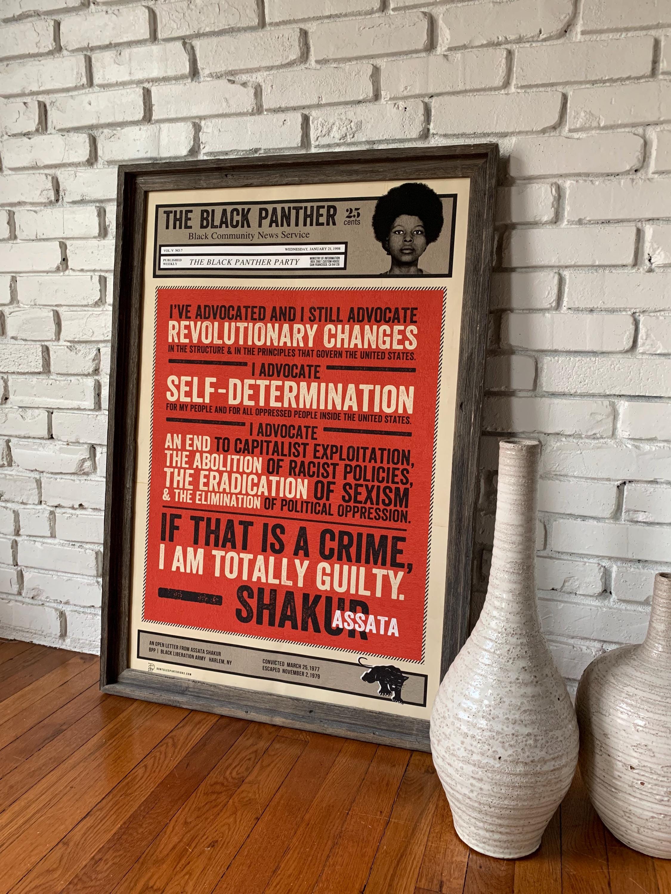 Black Panther Party Newspaper Poster / Assata Shakur, African