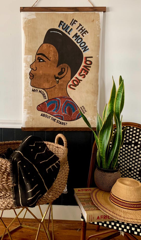 Full Moon African Barber Sign Feat. an African Proverb, Wall Art