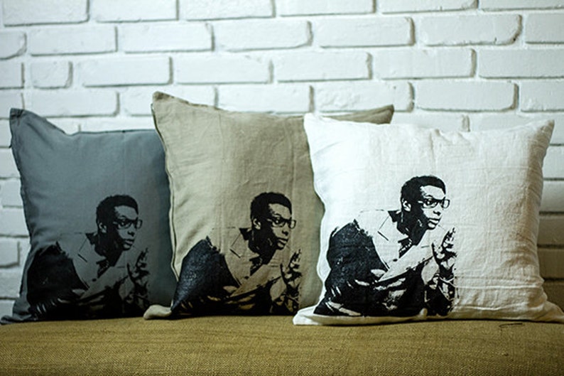 Stokely Carmichael Pillow, WHITE, GRAY, & BEIGE , 20 x 20, double-sided image 2