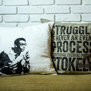 Stokely Carmichael  Pillow, WHITE, GRAY, & BEIGE , 20 x 20, double-sided