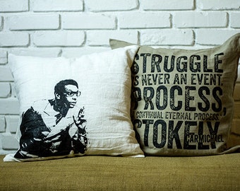 Stokely Carmichael  Pillow, WHITE, GRAY, & BEIGE , 20 x 20, double-sided