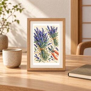 Lavender Bundles Wall Art, Painterly Garden Still Life, Digital Download