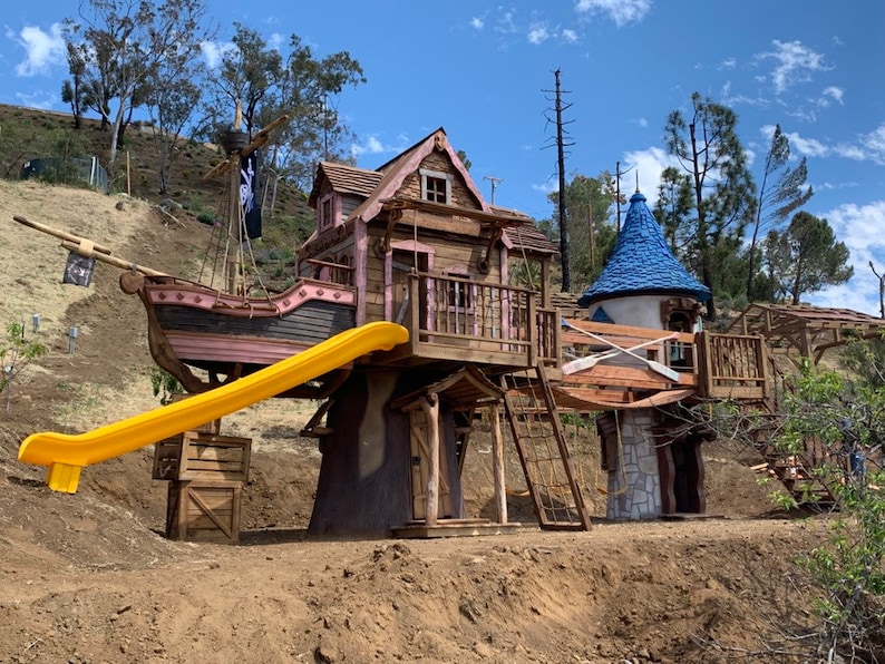 pirate ship and Rapunzel tower castle playground