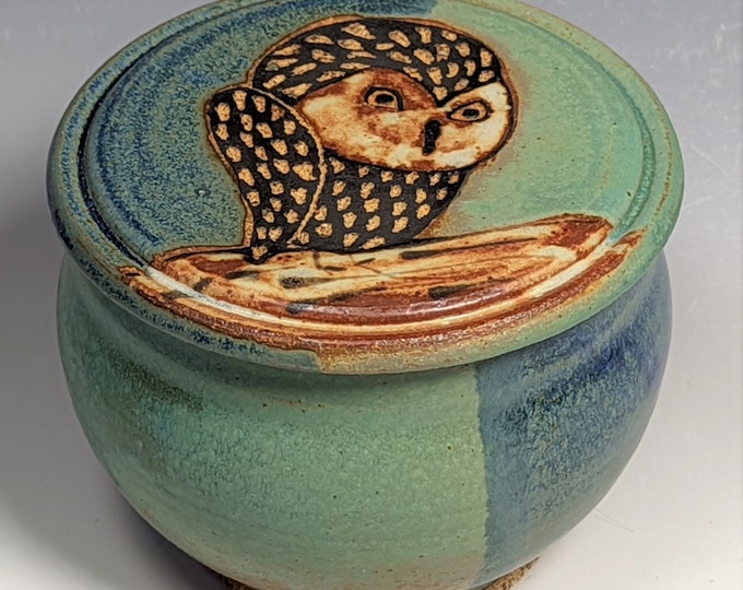 Jar Etched Owl Herbs Spices Qtips Cotton Balls Favorite Items Sea Glass