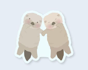 Otters Holding Hands Vinyl Sticker