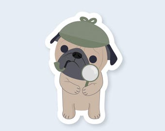 Detective Pug Vinyl Sticker