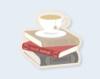 Tea on Books Vinyl Sticker