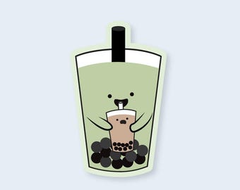 Green Tea Bubble Tea Vinyl Sticker