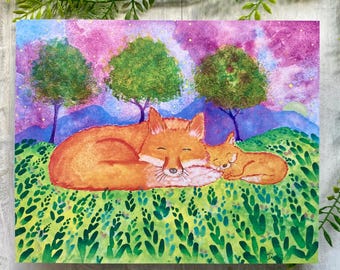 Watercolor Fox Art Print: Calming Woodland Animal Wall Decor