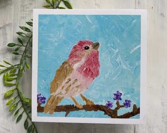Pretty bird art House finch bird House finch bird art cute bird art whimsical animal art whimsical bird art bird print red bird print cute