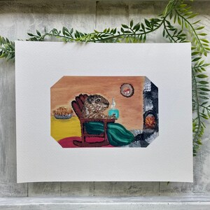 Cozy Groundhog Art Print: Woodland Animal Illustration (8x10)