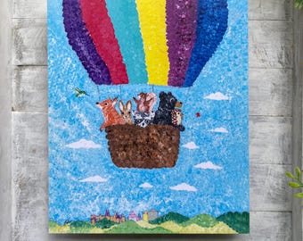 Woodland Animals Hot Air Balloon Print: Forest Friends Nursery Art