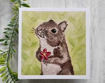 Squirrel with Flower Art Print, Cute Nature Lover Gift