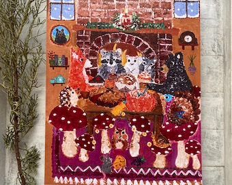 Woodland Critter Art Cozy Gathering Art Winter Traditions Friendsgiving