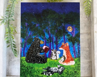 Woodland Animals Storytime Art Print: Forest Friends Nursery Decor