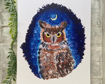 Horned Owl Mystical Art Print – Bird Lover, Wisdom Messenger (8x10)