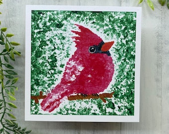 Red Cardinal Art Print: Bird Painting, Nature Wall Art (5x5)