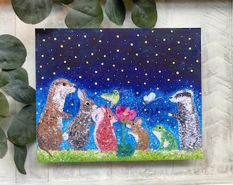 Woodland Animals Art Print: Forest Friends, Magical Night