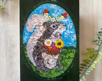 Squirrel Flower Art Print: Spring Nature Wall Decor