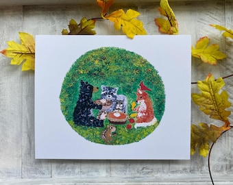 Woodland Animals Fall Art Print: Harvest Season Nursery Decor