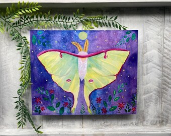 Luna Moth Watercolor Art Print: Calming Woodland Wall Decor