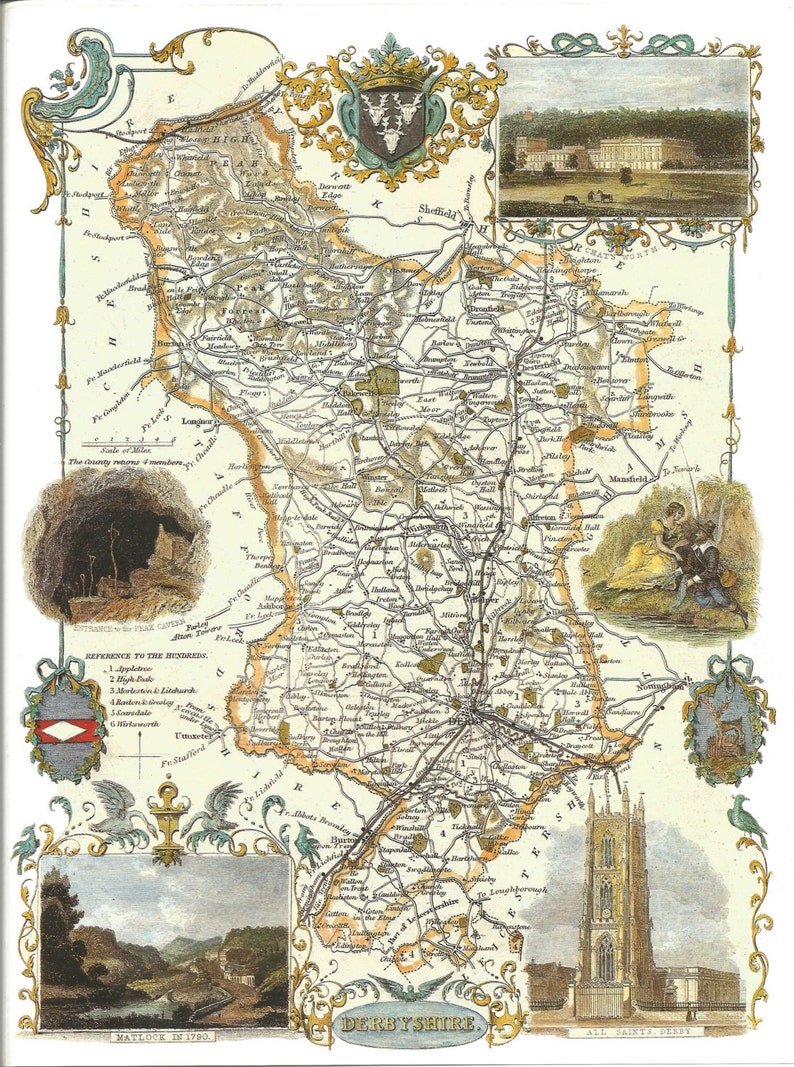 Derbyshire Antique Colour Map By Thomas Moule County - vrogue.co