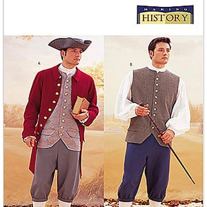Uncut Mens 38-40-42 Historical Costume Coat, Vest, Shirt, Pants and Hat Butterick 3072