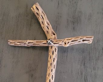Cholla Cactus Wood Cross With Rusted Metal Heart - Sante Fe Style - Etsy