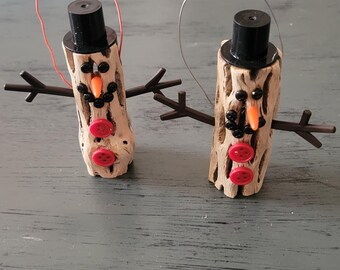 Cholla Cactus Snowman Ornament w/ top hat (Plain)