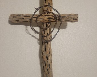 Cholla Cactus Cross w/ Barbed Wire