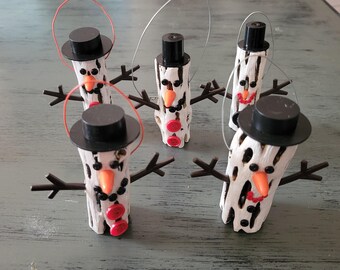 Cholla Cactus Snowman Ornament w/top hat (White)