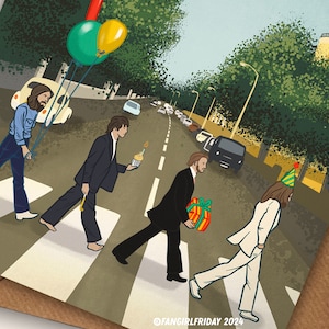 Carte d'anniversaire des Beatles • Illustration inspirée des Beatles Abbey Road « Happy Birthday » • Musique des années 1960 image 2