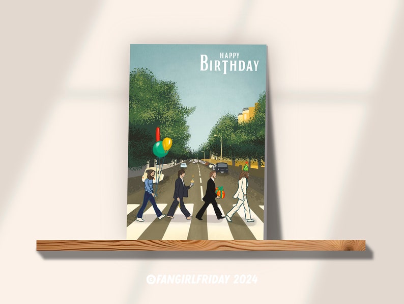 Carte d'anniversaire des Beatles • Illustration inspirée des Beatles Abbey Road « Happy Birthday » • Musique des années 1960 image 4