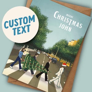 Cartão de Natal personalizado dos Beatles - Ilustração inspirada nos Beatles para fãs de música dos anos 1960 - adicione seu próprio texto ao design!