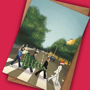 Beatles-Weihnachtskarte - Von den Beatles inspirierte Illustration für Musikfan der 1960er Jahre