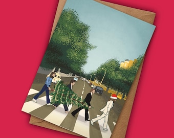 Carte de Noël des Beatles - Illustration inspirée des Beatles pour fan de musique des années 60, disque Abbey Road