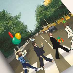 Carte d'anniversaire des Beatles • Illustration inspirée des Beatles Abbey Road « Happy Birthday » • Musique des années 1960 image 10