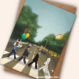 Beatles-verjaardagskaart - op de Beatles geïnspireerde illustratie voor muziekfans uit de jaren 60, Abbey Road-albumhoezen