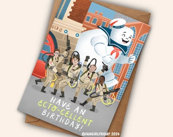 Ghostbusters Birthday Card for 1984 cult classic movie fan "Have an ecto-cellent Birthday!" Original digital artwork, illustration A5 or A6