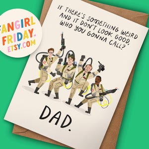Grappige op Ghostbusters geïnspireerde vaderdag, verjaardagskaart • Cult-klassieker uit de jaren 80 • Originele digitale illustratie • Van zoon, van dochter
