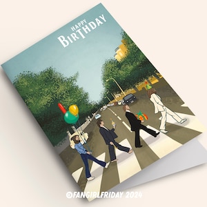 Carte d'anniversaire des Beatles • Illustration inspirée des Beatles Abbey Road « Happy Birthday » • Musique des années 1960 image 6