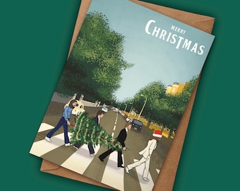 Carte de Noël des Beatles - Illustration inspirée des Beatles pour un fan de musique des années 1960, « Merry Christmas »