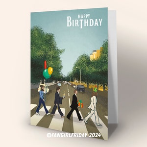 Carte d'anniversaire des Beatles • Illustration inspirée des Beatles Abbey Road « Happy Birthday » • Musique des années 1960 image 8