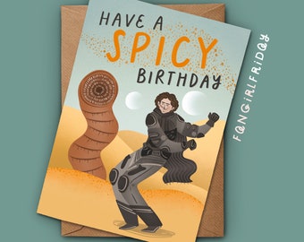Carte d'anniversaire inspirée des dunes drôle pour les fans de Timothée Chalamet - Passez un anniversaire épicé