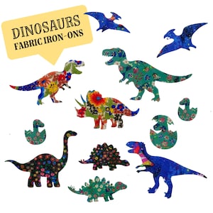 Liberty Fabric Dinosaurs Iron On Appliques: Ideal for patchwork, quilting, DIY decor, upcycling, customized gifts