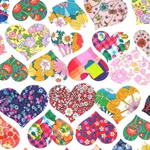 Liberty Fabric Heart Iron-On Appliques Grab Bag (10–50) – Patches for Patchwork Quilting, Upcycling & Visible Mending, Kids DIY Crafts
