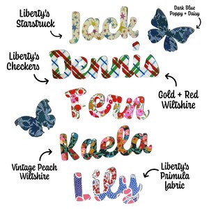 Nomi da stirare in tessuto Liberty colorato, font Coniferous, personalizza trapunte e molto altro! Retro facile da stirare, senza cuciture o con cucitura!