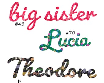 Liberty Fabric Script Name Appliques – Personalized Name Patch (Iron-On) in Stitch-able or Easy No Sew
