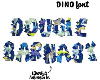 Liberty Fabric Iron-On Dino Font Name Patch: Custom Boy&#39;s Room Decor